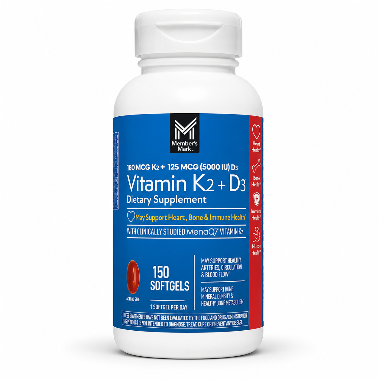 Vitamin K2 + D3 (180 mcg K2 + 125 mcg / 5000 IU D3)