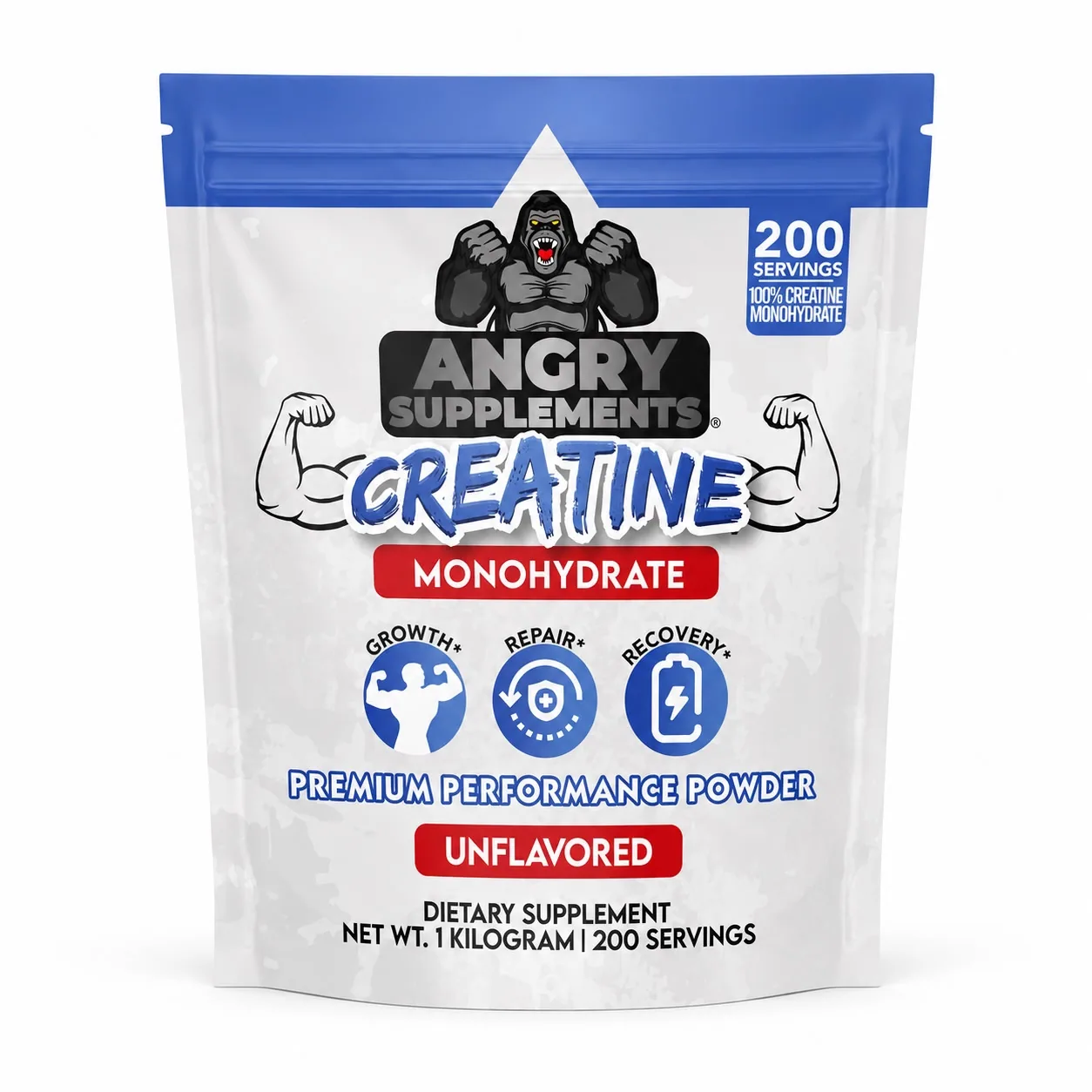 Creatine Monohydrate Angry Supplements Unflavored — Tu Punto Fitness Valencia, Venezuela