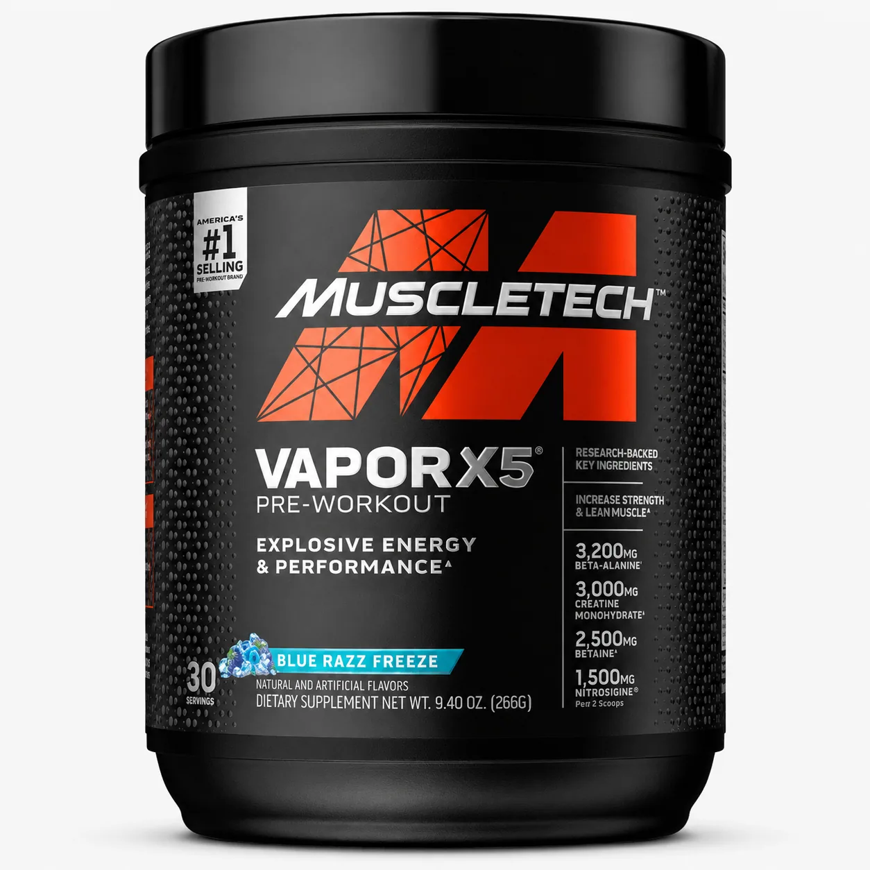 Vapor X5 Pre-Workout MuscleTech Blue Razz Freeze — Tu Punto Fitness Valencia, Venezuela